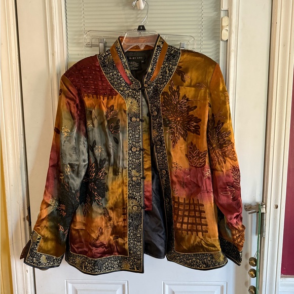 Multicolor Silk Blazer Intricate Brocade Patterns Mandarin Color Button - Picture 1 of 9